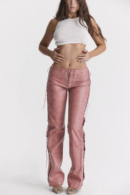 House of CB Drew Warm Pink Vegan Leather Lace Up Trousers Clothing 4H6N866