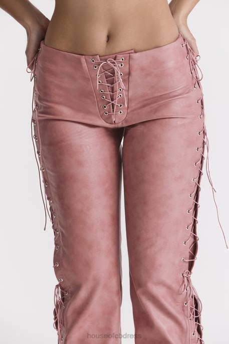 House of CB Drew Warm Pink Vegan Leather Lace Up Trousers Clothing 4H6N866