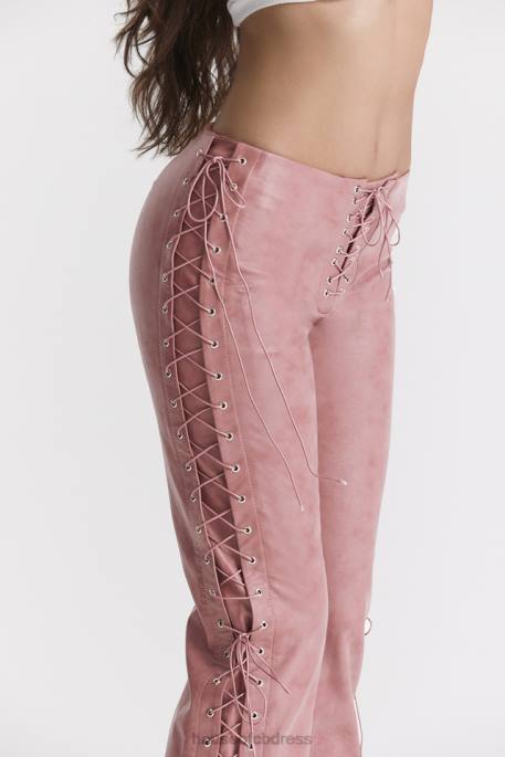 House of CB Drew Warm Pink Vegan Leather Lace Up Trousers Clothing 4H6N866