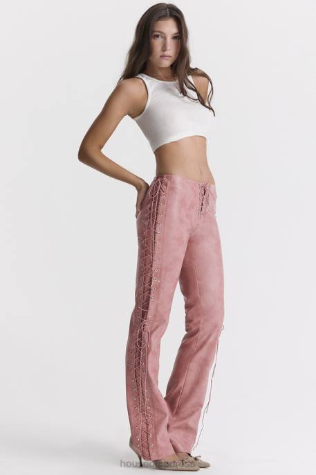 House of CB Drew Warm Pink Vegan Leather Lace Up Trousers Clothing 4H6N866
