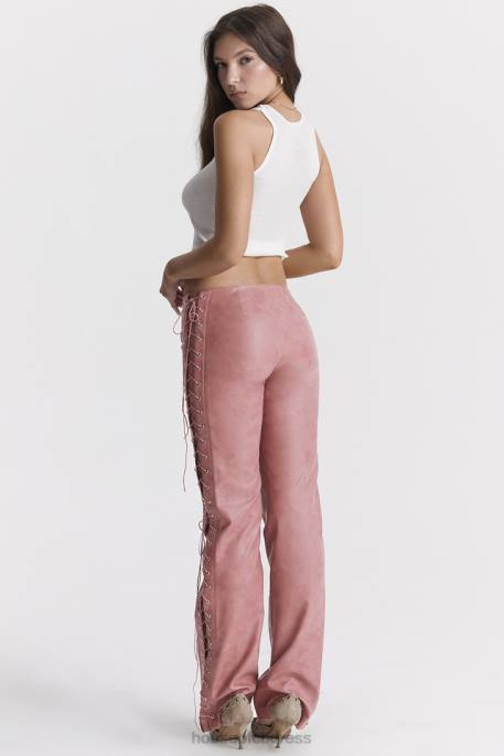 House of CB Drew Warm Pink Vegan Leather Lace Up Trousers Clothing 4H6N866
