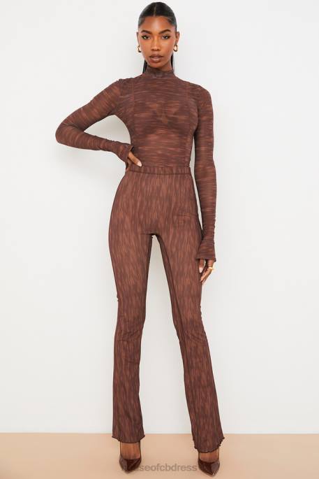 House of CB Erin Chocolate Print Mesh Flared Trousers Clothing 4H6N972