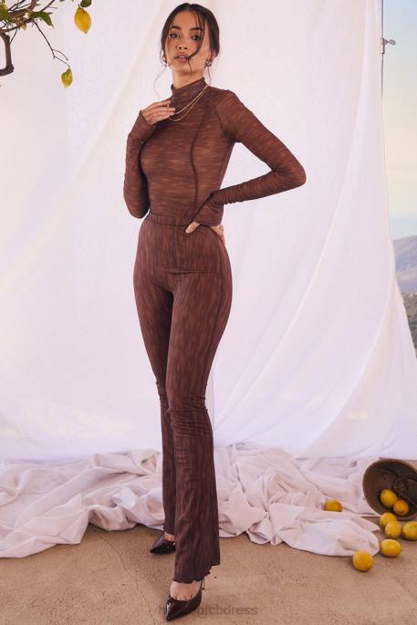 House of CB Erin Chocolate Print Mesh Flared Trousers Clothing 4H6N972
