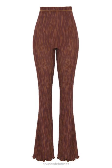 House of CB Erin Chocolate Print Mesh Flared Trousers Clothing 4H6N972