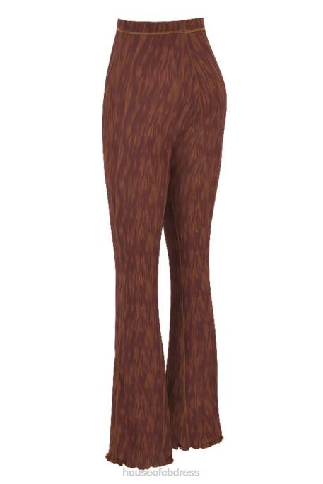 House of CB Erin Chocolate Print Mesh Flared Trousers Clothing 4H6N972