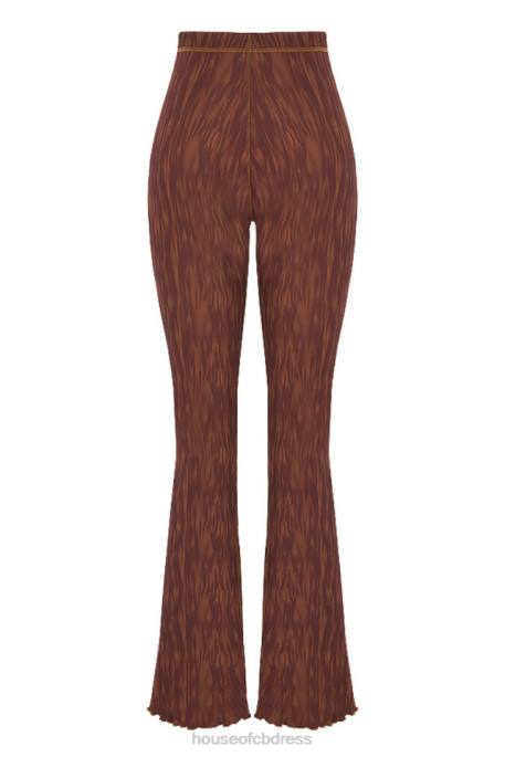 House of CB Erin Chocolate Print Mesh Flared Trousers Clothing 4H6N972