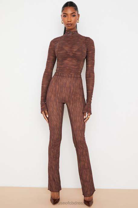 House of CB Erin Chocolate Print Mesh Flared Trousers Clothing 4H6N972