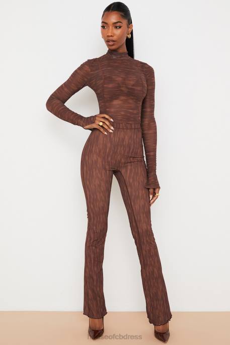 House of CB Erin Chocolate Print Mesh Flared Trousers Clothing 4H6N972