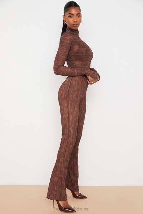 House of CB Erin Chocolate Print Mesh Flared Trousers Clothing 4H6N972