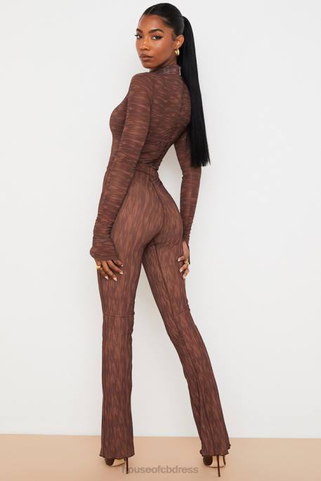 House of CB Erin Chocolate Print Mesh Flared Trousers Clothing 4H6N972
