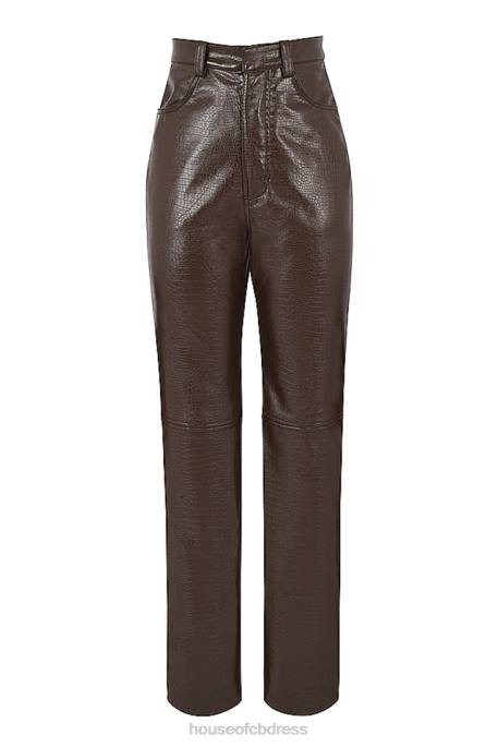 House of CB Inaya Chocolate Croc Stretch Vegan Leather Trousers Clothing 4H6N954