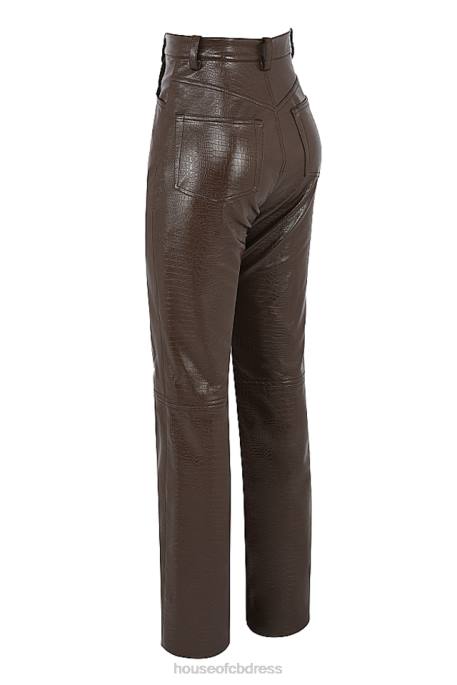 House of CB Inaya Chocolate Croc Stretch Vegan Leather Trousers Clothing 4H6N954
