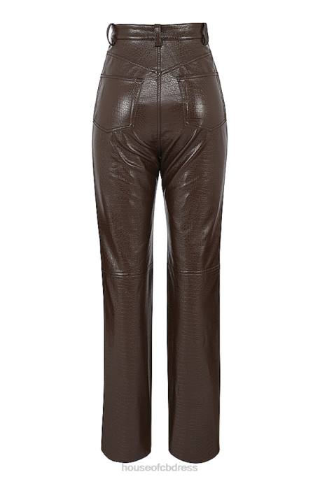 House of CB Inaya Chocolate Croc Stretch Vegan Leather Trousers Clothing 4H6N954