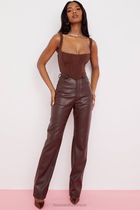 House of CB Inaya Dark Brown Stretch Vegan Leather Trousers Clothing 4H6N979