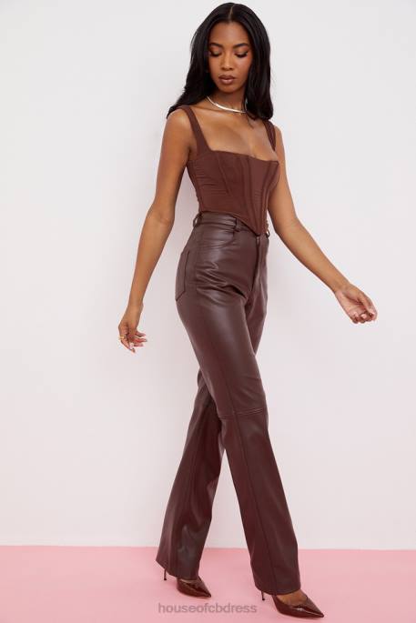 House of CB Inaya Dark Brown Stretch Vegan Leather Trousers Clothing 4H6N979