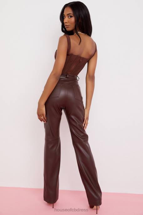 House of CB Inaya Dark Brown Stretch Vegan Leather Trousers Clothing 4H6N979