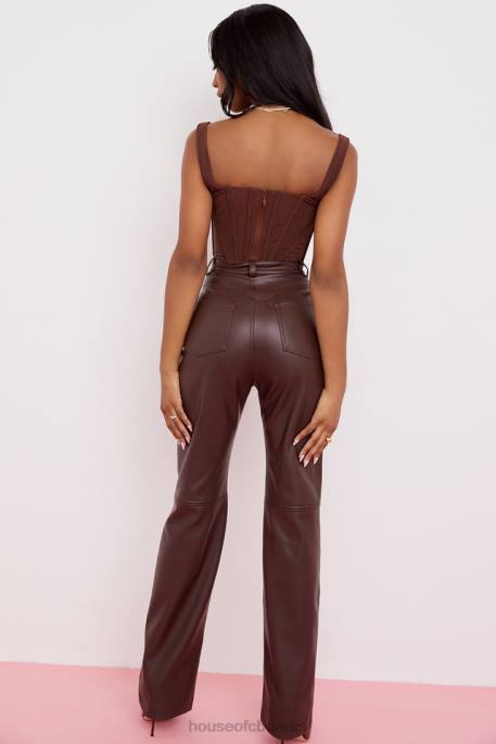 House of CB Inaya Dark Brown Stretch Vegan Leather Trousers Clothing 4H6N979