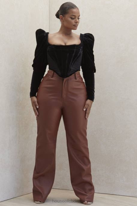 House of CB Inaya Tan Stretch Vegan Leather Trousers Clothing 4H6N1011