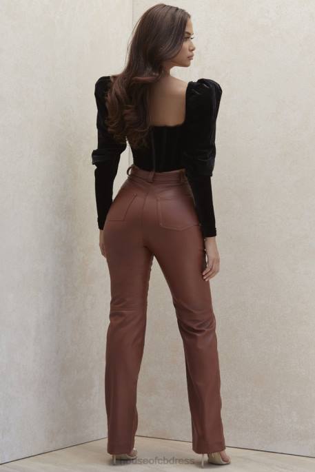 House of CB Inaya Tan Stretch Vegan Leather Trousers Clothing 4H6N1011