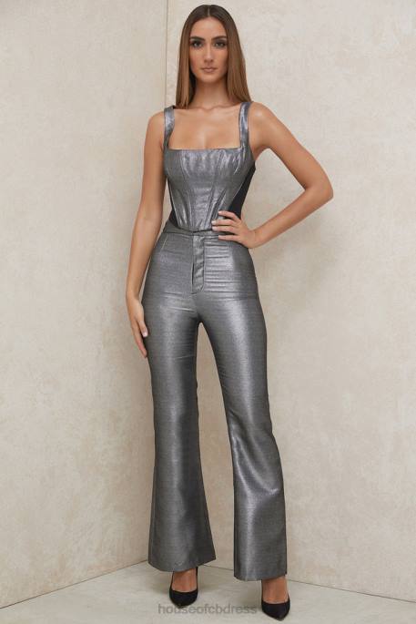 House of CB Jas Silver Kick Flare Trousers Clothing 4H6N992