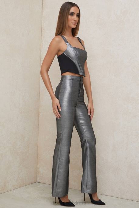 House of CB Jas Silver Kick Flare Trousers Clothing 4H6N992