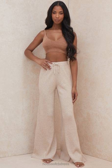 House of CB Luda Taupe Ribbed Knit Trousers Clothing 4H6N981