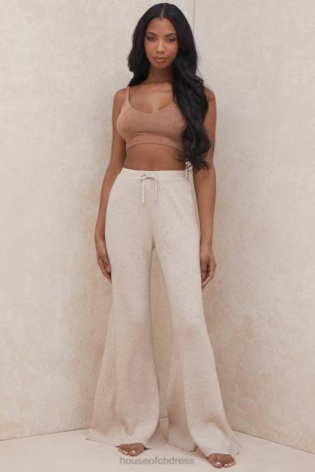 House of CB Luda Taupe Ribbed Knit Trousers Clothing 4H6N981