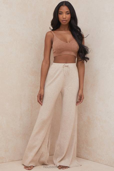 House of CB Luda Taupe Ribbed Knit Trousers Clothing 4H6N981