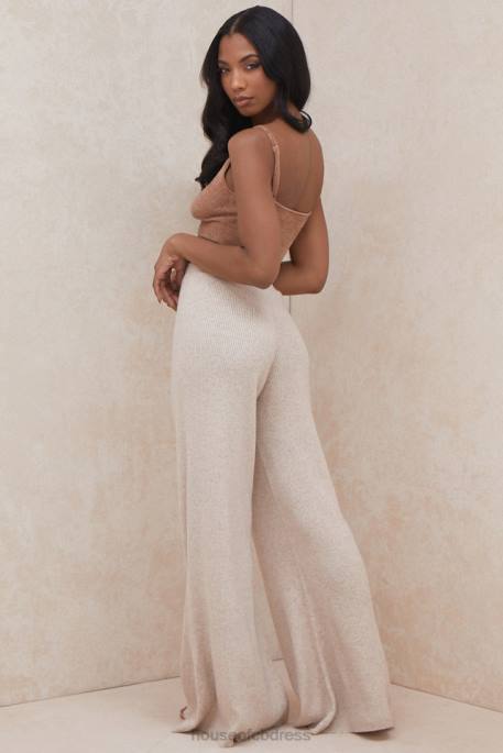 House of CB Luda Taupe Ribbed Knit Trousers Clothing 4H6N981