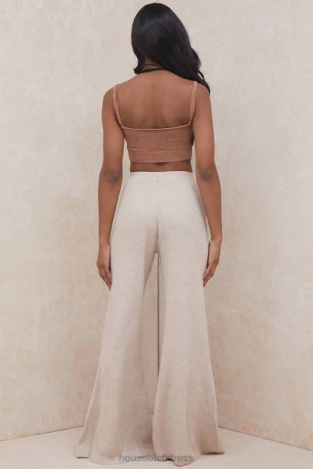 House of CB Luda Taupe Ribbed Knit Trousers Clothing 4H6N981