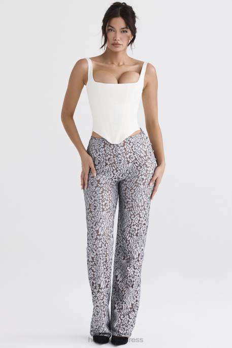 House of CB Mara Silver Metallic Lace Trousers Clothing 4H6N886