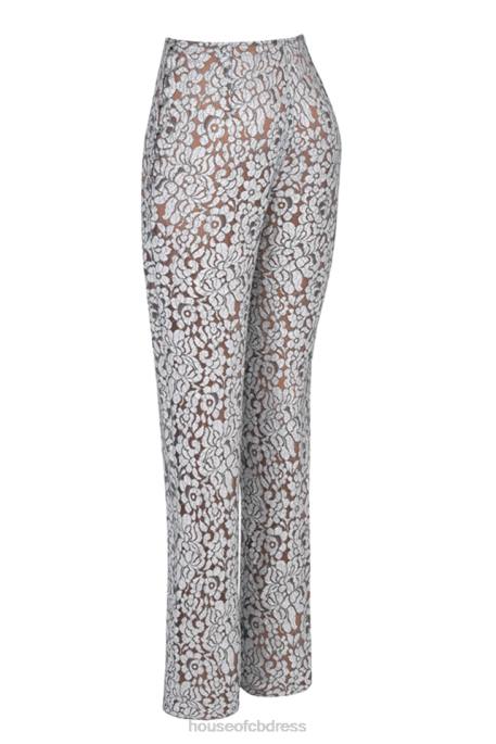 House of CB Mara Silver Metallic Lace Trousers Clothing 4H6N886