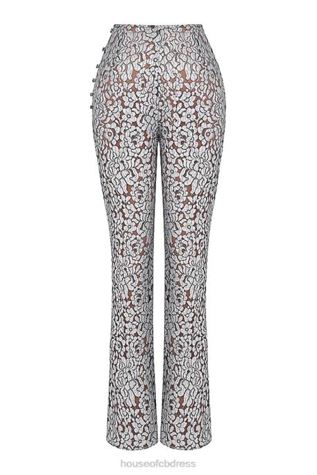 House of CB Mara Silver Metallic Lace Trousers Clothing 4H6N886
