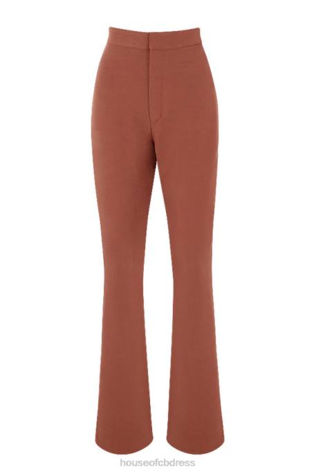 House of CB Noelani Mocha Linen Tailored Flare Trousers Clothing 4H6N974