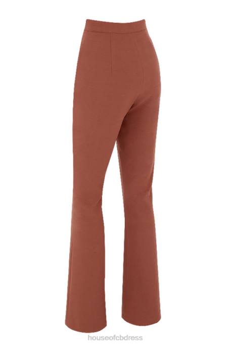 House of CB Noelani Mocha Linen Tailored Flare Trousers Clothing 4H6N974