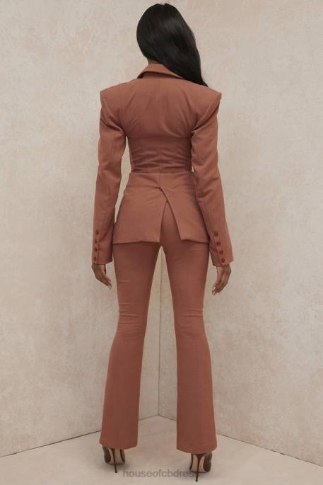 House of CB Noelani Mocha Linen Tailored Flare Trousers Clothing 4H6N974