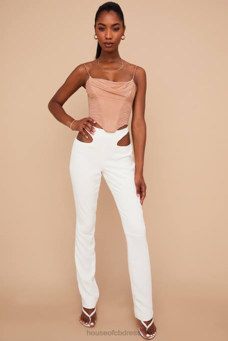 House of CB Osaka White Crepe Cutout Trousers Clothing 4H6N960