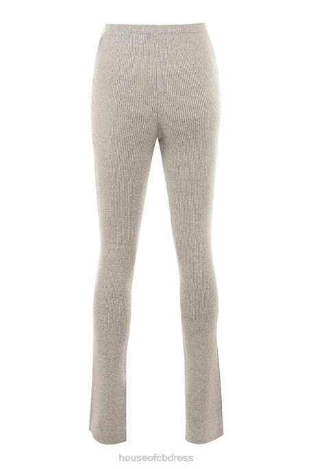 House of CB Raven Oatmeal Ribbed Knit Flared Trousers Clothing 4H6N949
