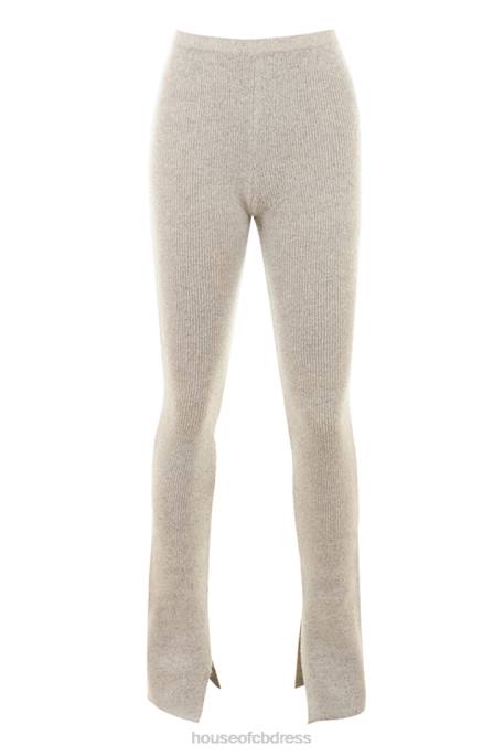House of CB Raven Oatmeal Ribbed Knit Flared Trousers Clothing 4H6N949