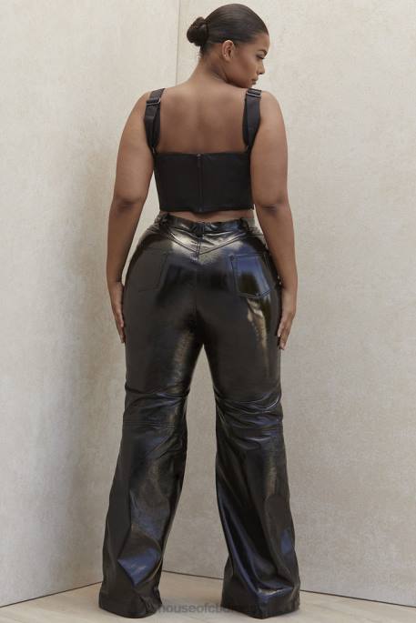 House of CB Saffy Black Vegan Leather High Waisted Trousers Clothing 4H6N1012