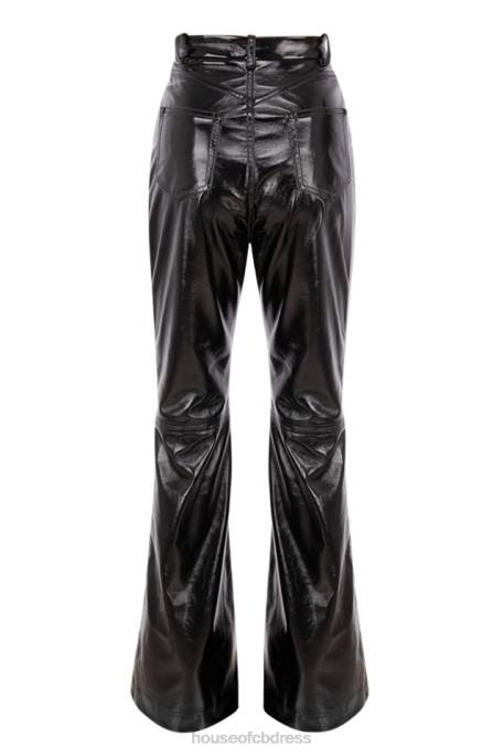 House of CB Saffy Black Vegan Leather High Waisted Trousers Clothing 4H6N1012