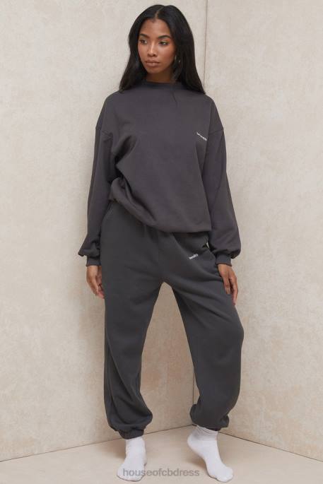 House of CB Sky Charcoal Fleece Back Jogging Trousers Clothing 4H6N998
