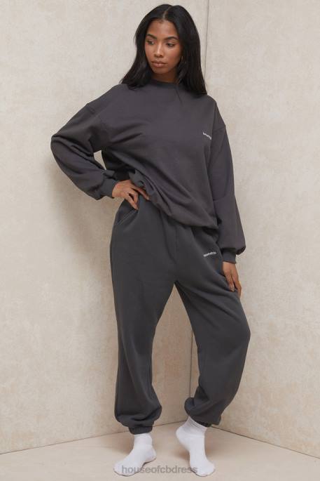 House of CB Sky Charcoal Fleece Back Jogging Trousers Clothing 4H6N998