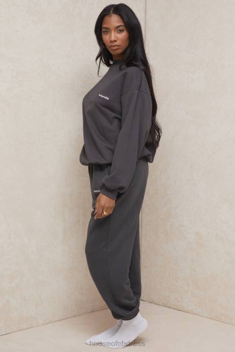 House of CB Sky Charcoal Fleece Back Jogging Trousers Clothing 4H6N998