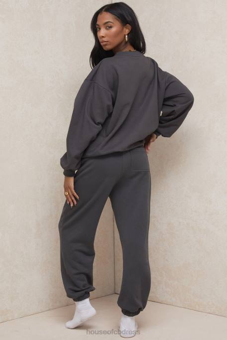 House of CB Sky Charcoal Fleece Back Jogging Trousers Clothing 4H6N998
