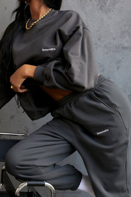 House of CB Sky Charcoal Fleece Back Jogging Trousers Clothing 4H6N998