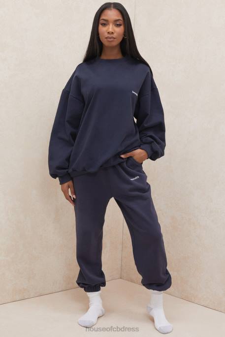 House of CB Sky Navy Fleece Back Jogging Trousers Clothing 4H6N1007