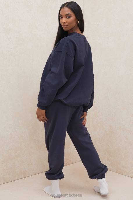 House of CB Sky Navy Fleece Back Jogging Trousers Clothing 4H6N1007