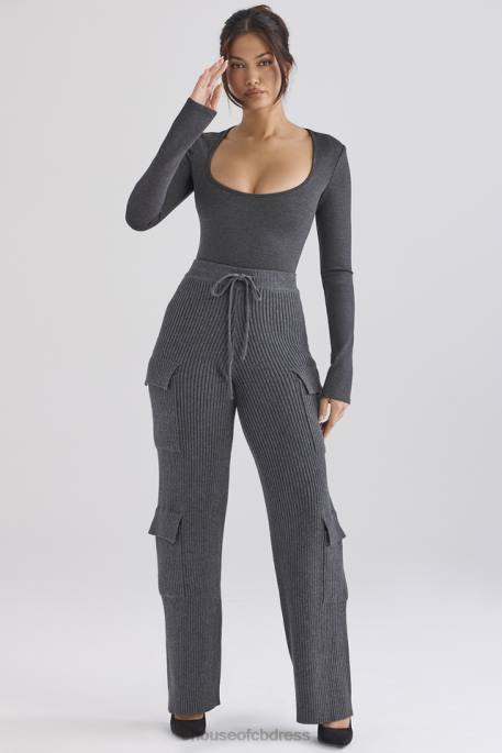 House of CB Tea Charcoal Knitted Utility Trousers Clothing 4H6N878