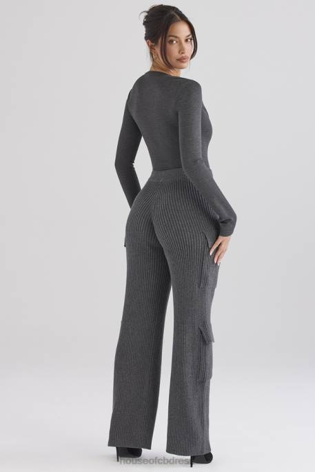House of CB Tea Charcoal Knitted Utility Trousers Clothing 4H6N878